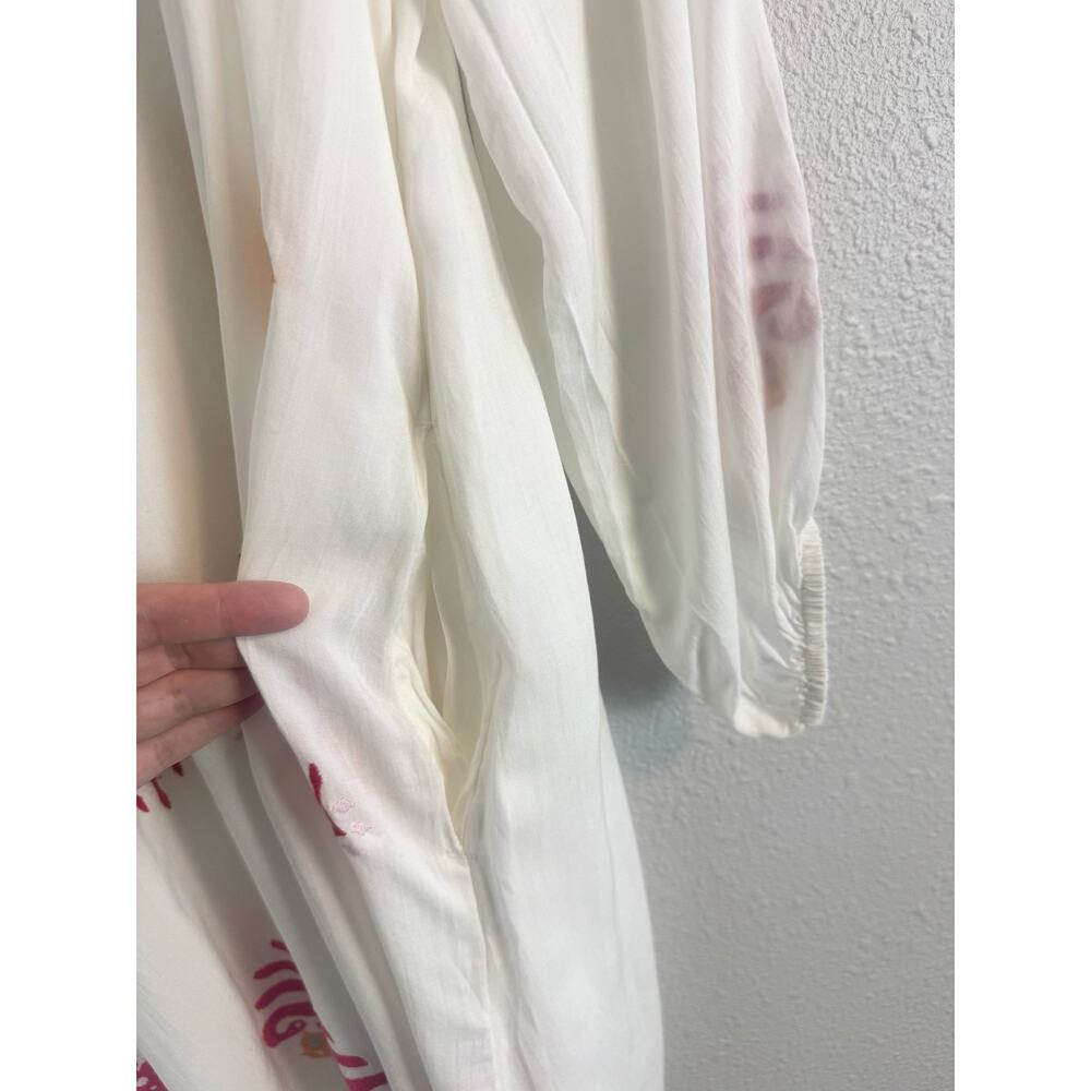 HiHo Alisha Embroidered Boho Dress White Rayon Peasant Large - Picture 8 of 8